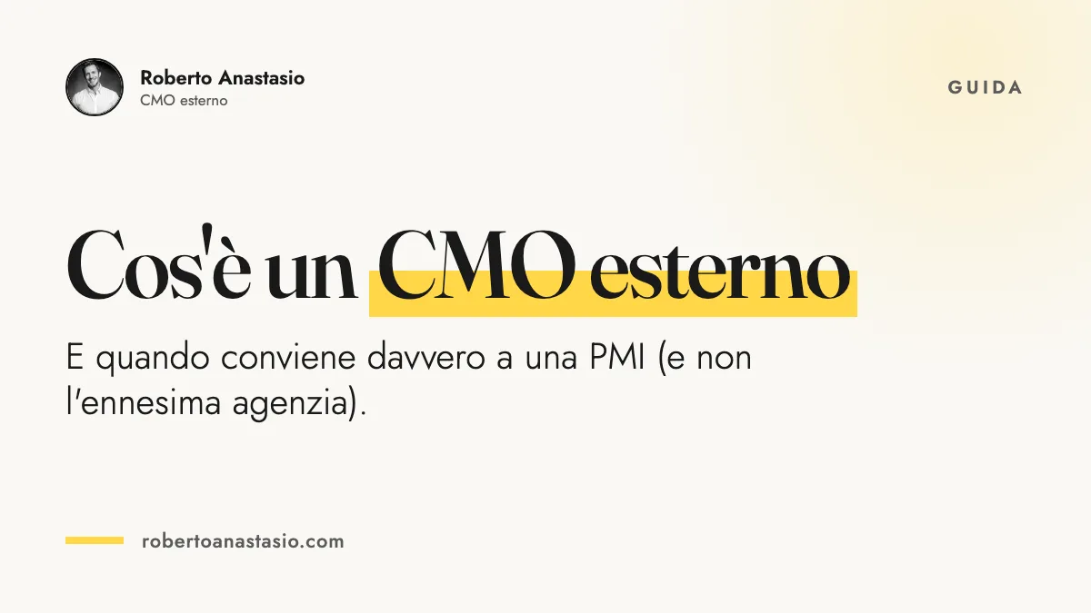 Cos'è un CMO esterno: copertina dell'articolo con Roberto Anastasio, CMO esterno per PMI